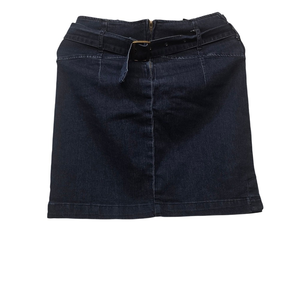 Free People Denim Mini Skirt Belted Dark Wash High Rise Y2K Boho Office Siren